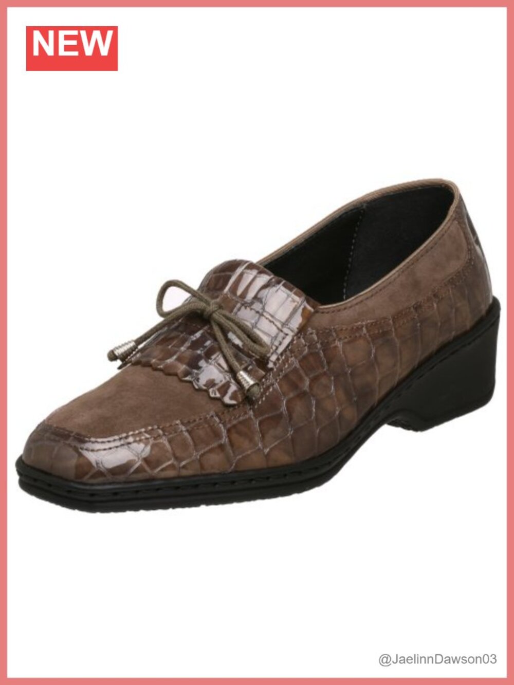 Women's Croco-Embossed Leather Kiltie Loafer with Bow, Padded Footbed, Slight